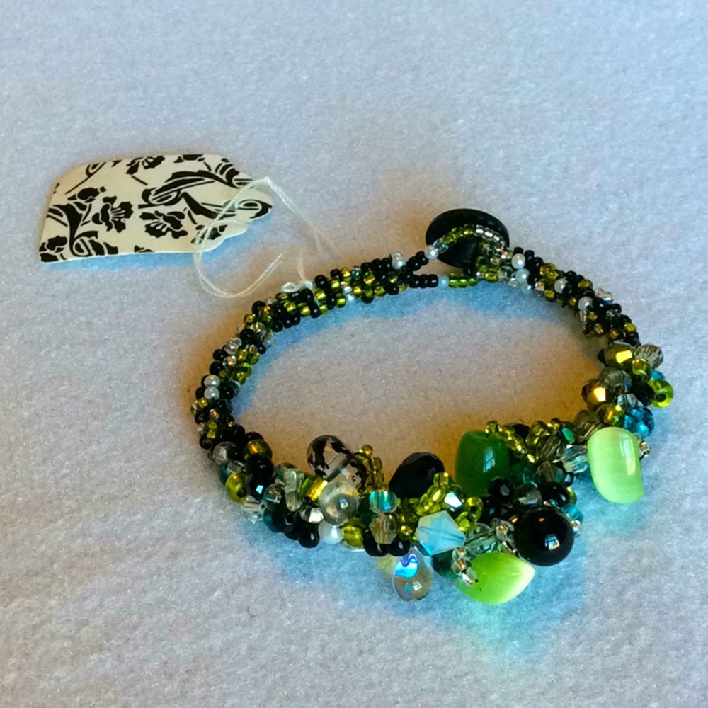 FINAL SALE PRICE Unique CL Designs Embellished Bracelet in Grn/Blk